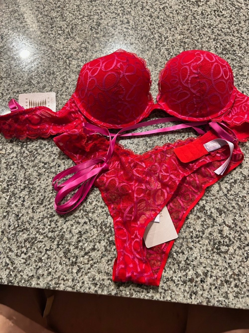 Savage X Fenty Red Lace Push-Up Bra & Panty Set